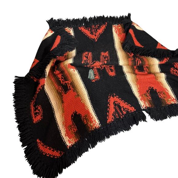 Ralph Lauren Southwestern Hand Knit Fringe Poncho Lauren Ralph Lauren Sz 1 - Picture 5 of 8